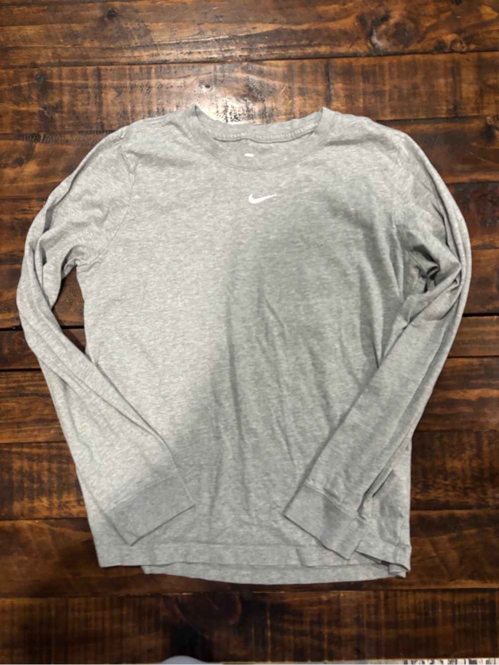 Nike Long Sleeve Crewneck Shirt - Heather Gray with White Swoosh